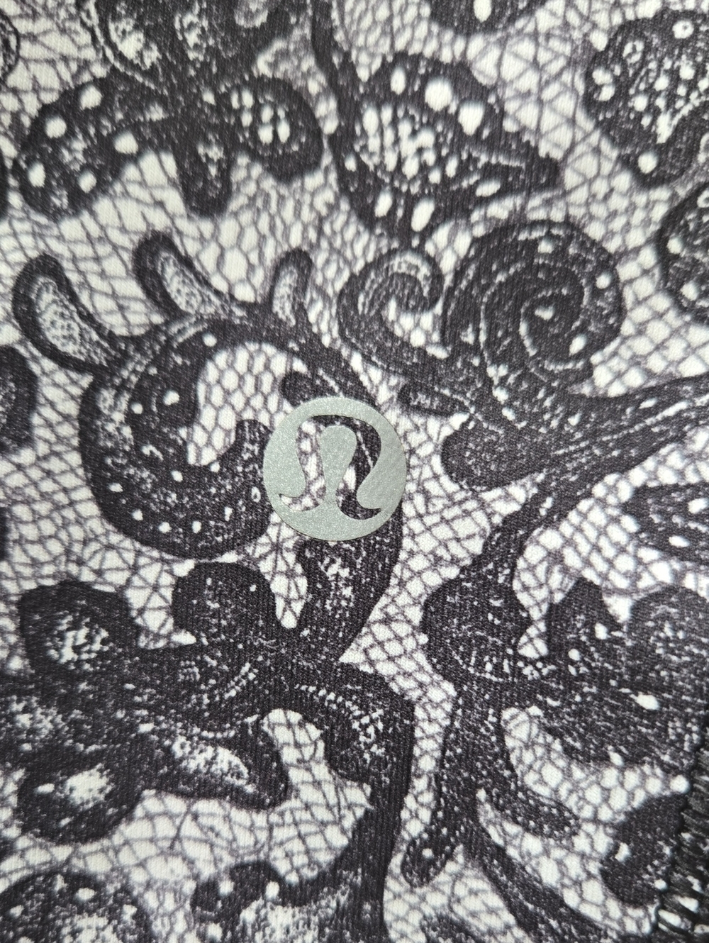 Lululemon Black/Grey Lace Pattern Crops | Mesh Inset | Back Leg Logo - Picture 2 of 11